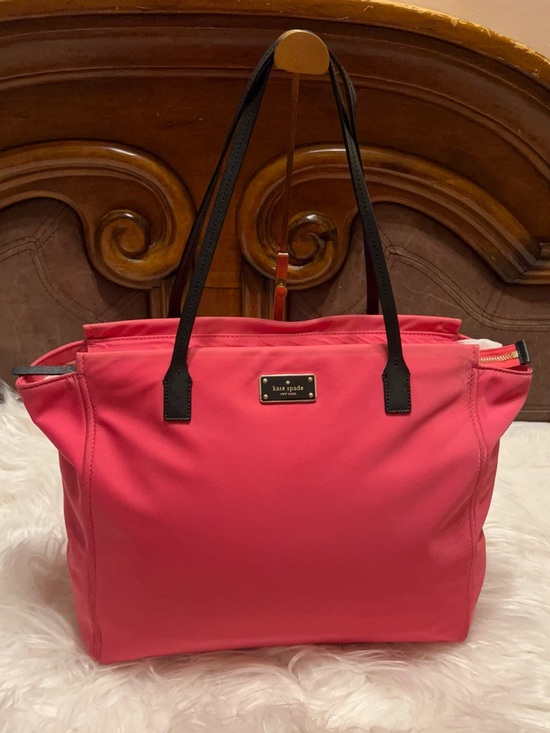 kate spade Handbags - kate spade Hot Pink nylon with Black leather Handles tote bag